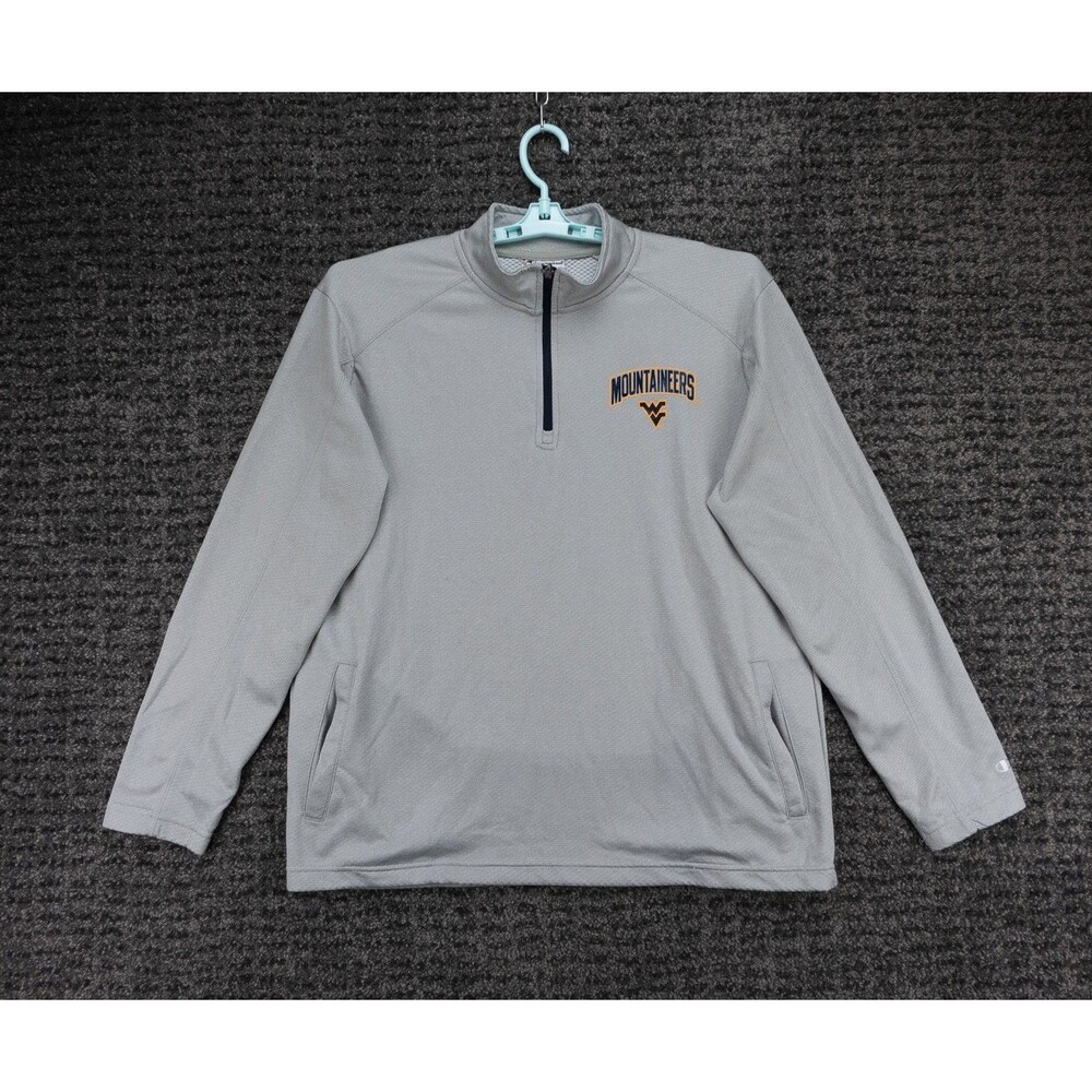 West Virginia Mountaineers Sweater Mens Large Gray 1/4 Pullover Zip Champion